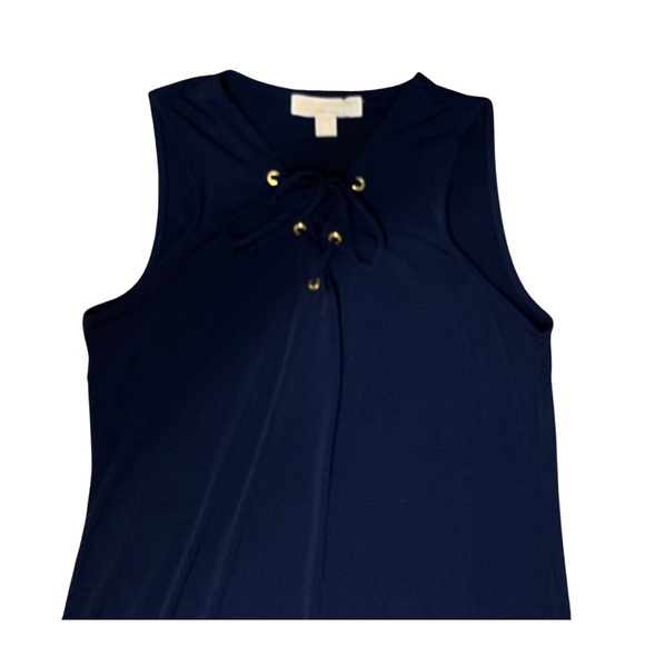 Michael Kors solid Navy Blue sleeveless dress with gold eyelets—ties in front - Picture 2 of 6